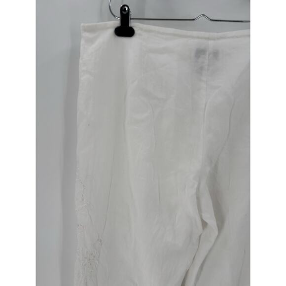 Kaelyn Max Vintage Pants Womens 14 White Canvas Sheer Floral Butterfly Cropped - Picture 11 of 16